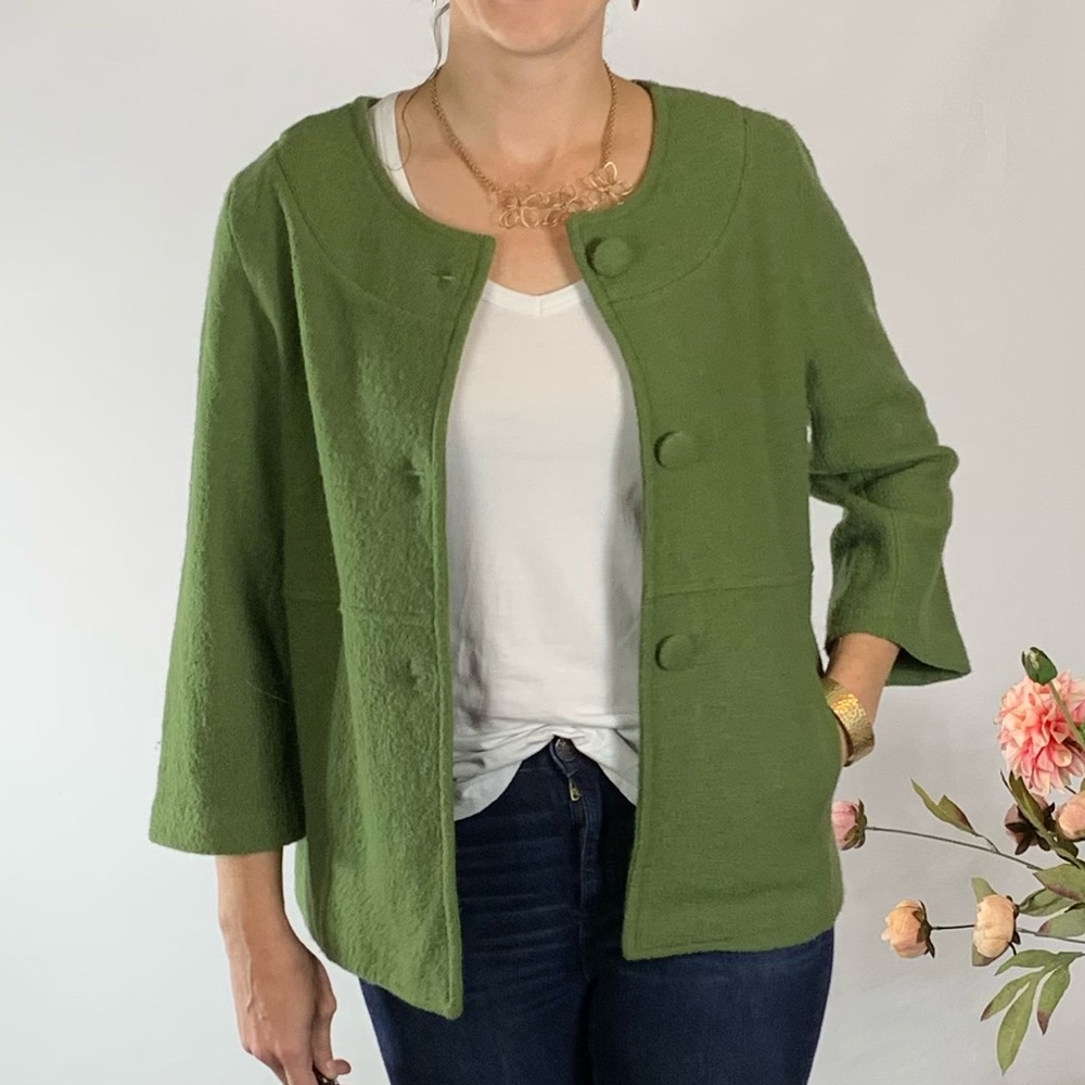 Harvé Bernard Green Wool Coat Small